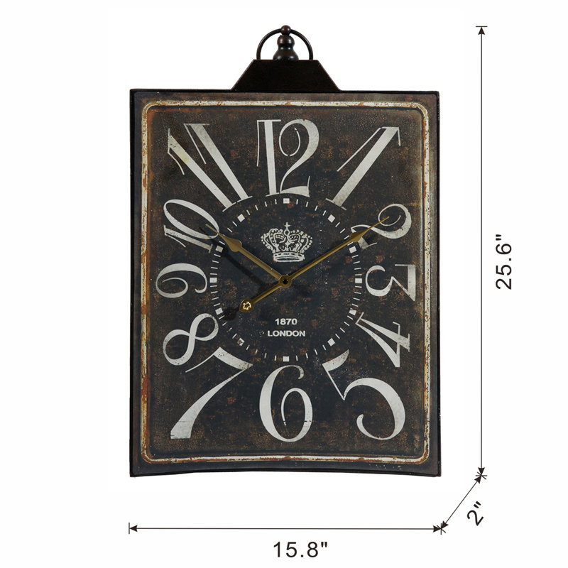 RaNesha Thaddeus Vintage-Styled Rectangular Wall Clock - 15.8x2x25.6" - Antique black/White