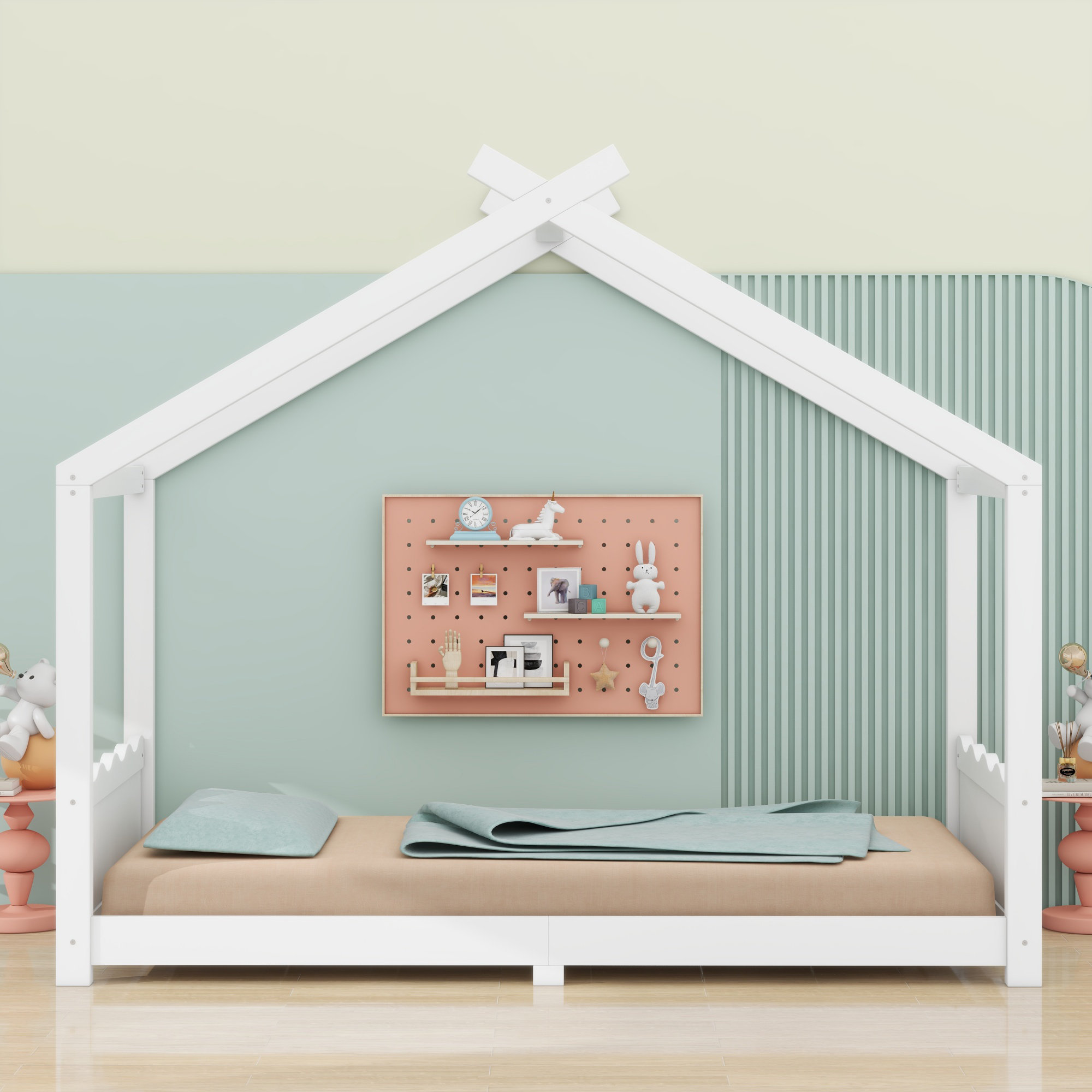 Ebern Designs Playful Wood House Bed Frame For Kids | Wayfair