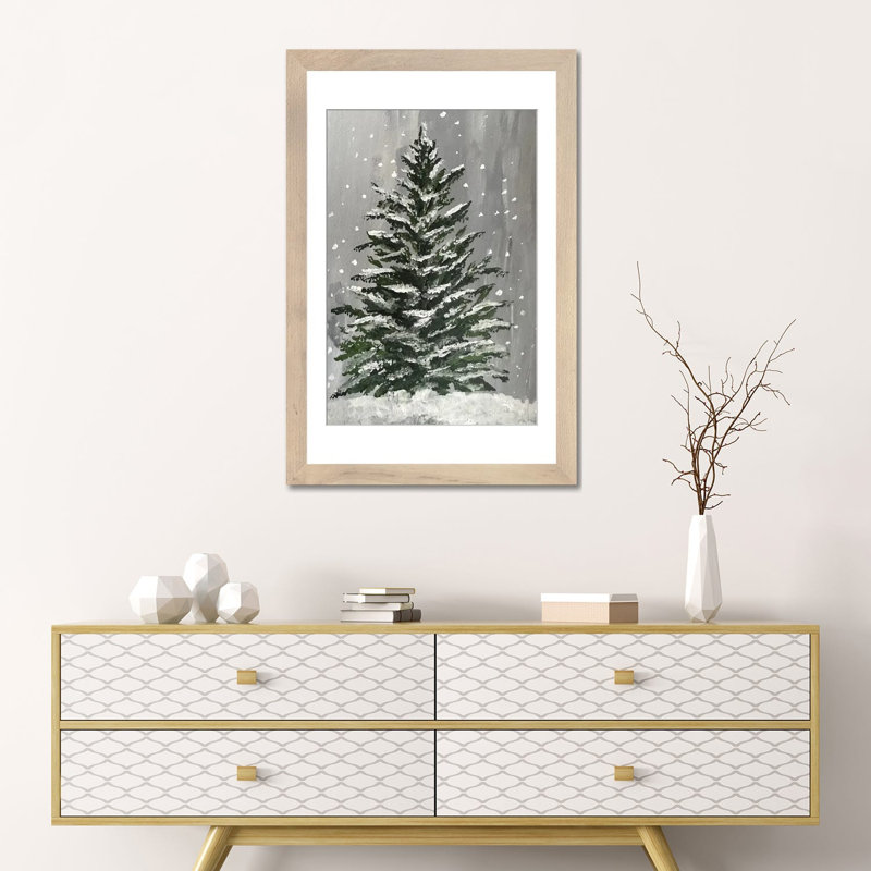 Arbre de Noël d'hiver - reproduction d'art murale - papier d'art encadré, Beige