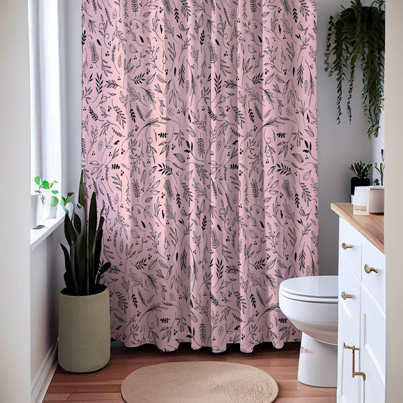 Shower Curtain, Pink/Black, 72" H x 70" W