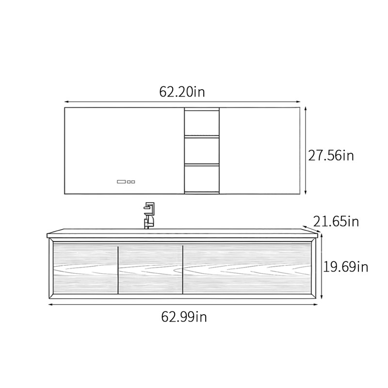 Medieval style exquisite bathroom cabinet, 19.69" H x 62.99" W x 21.65" D