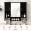 Armoire à pharmacie de salle de bain avec miroir, 5 tablettes fermées et réglables, armoire de rangement murale de salle de bain avec portes en verre
