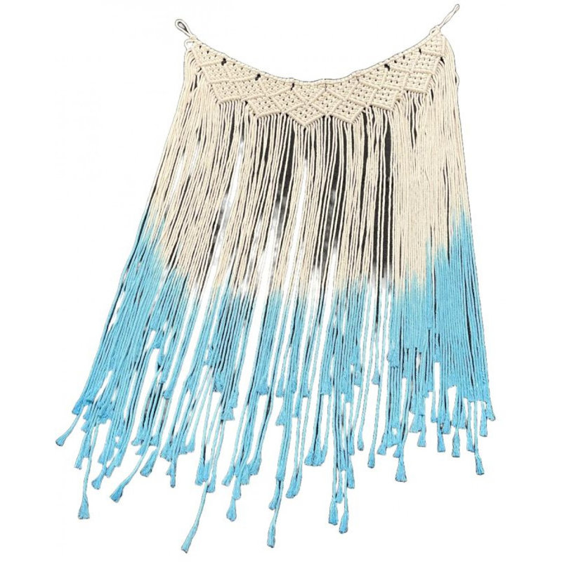 Décoration murale en macramé blanc et bleu