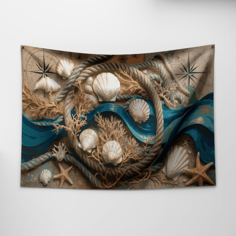 Tapisserie murale éléments nautiques côtiers, 88 po x 104 po