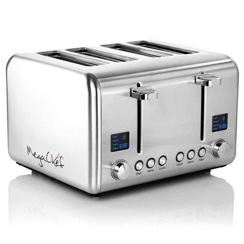 MegaChef 4-Slice Stainless Steel Toaster, Silver