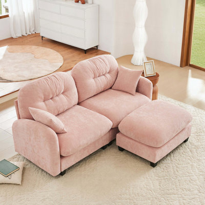 Canapé modulaire en L avec repose-pieds Cloud - tissu chenille rose