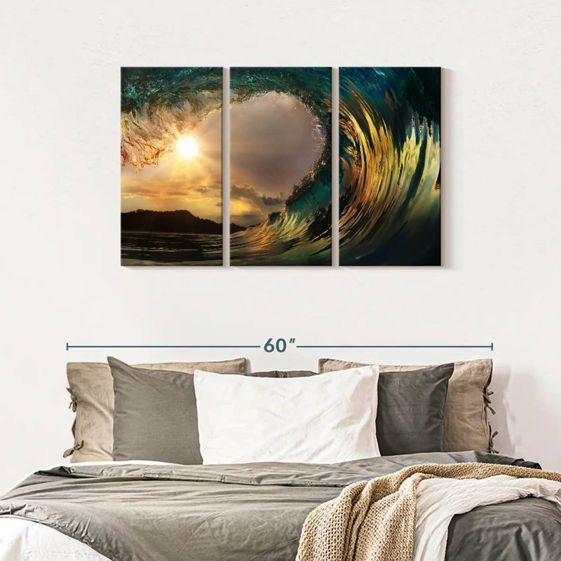 Ensemble de 3 pièces d'art mural en cristal Crystal Wave Wave, H 28 po x l 45 po