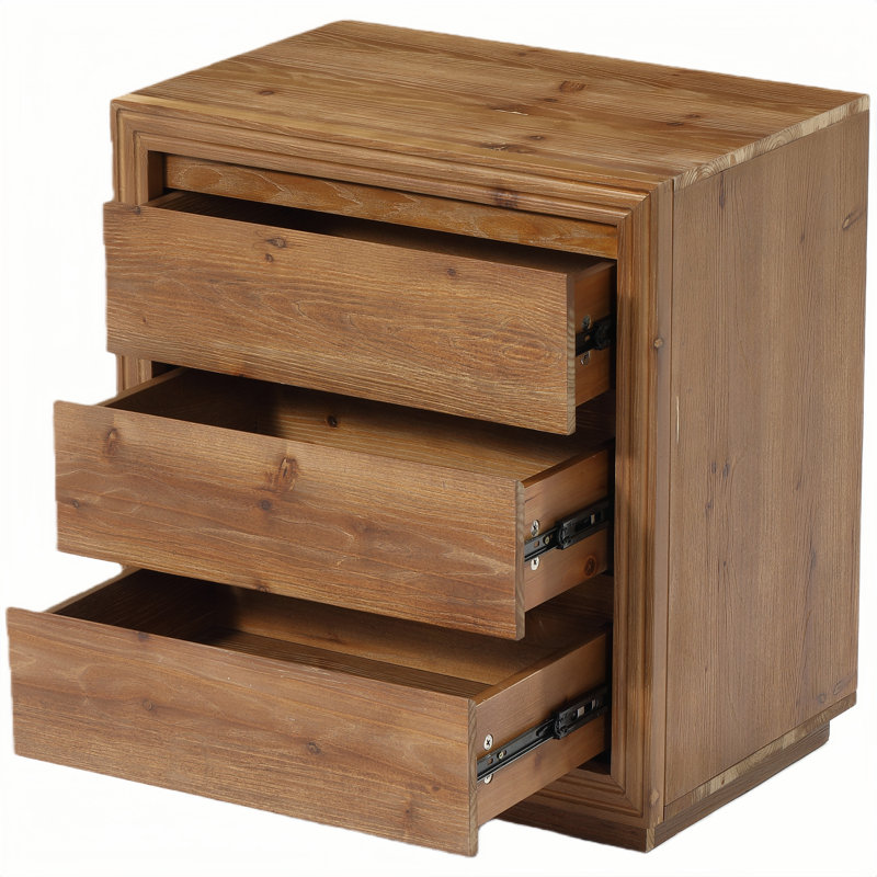 Table de bout rectangulaire en bois massif de 23,62 po avec 3 tiroirs de rangement pour le salon, 1