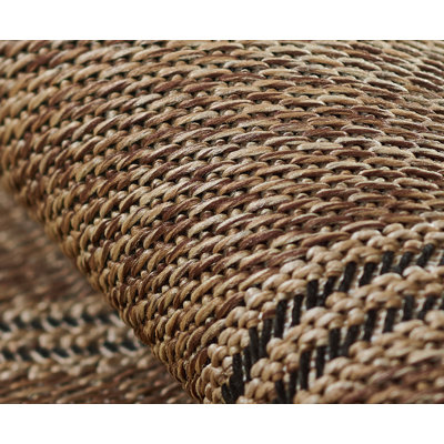 Twill Brown Beige Geometric Outdoor Rug