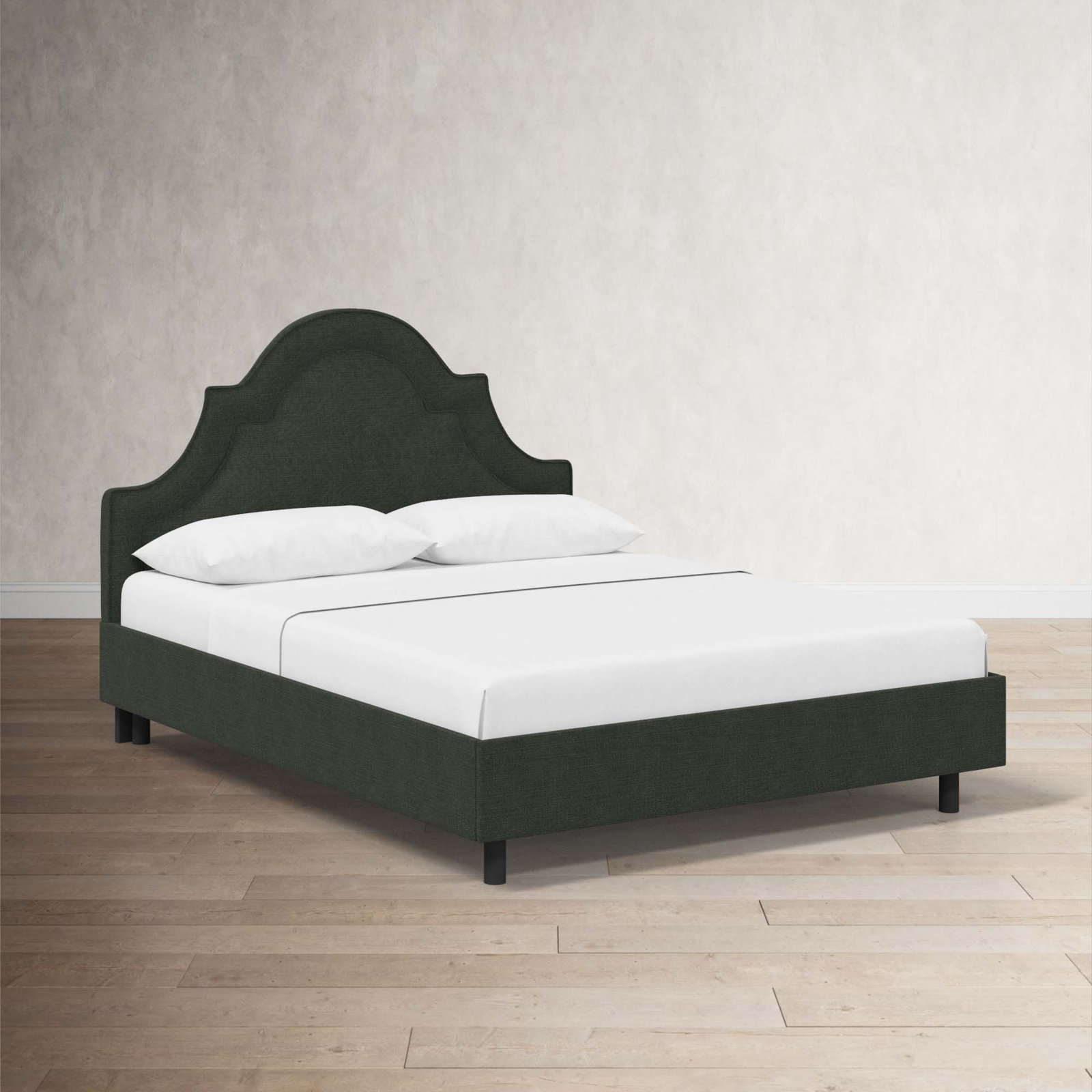Knipe Velvet Upholstered Bed, California King, Classic Black Linen