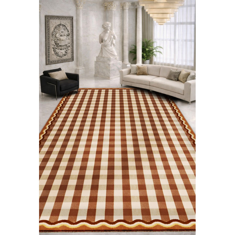 Tapis brun tissé à carreaux lavables Mosso, 4'7" x 6'7"