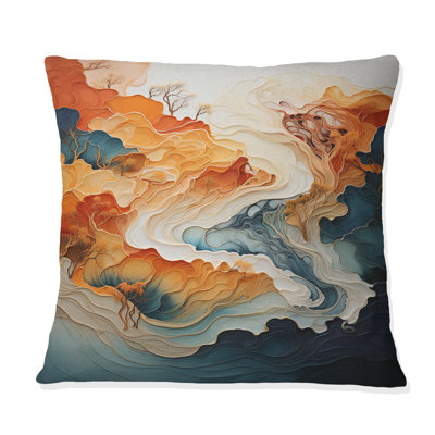 Coussin décoratif abstrait à imprimé abstrait orange et bleu River I