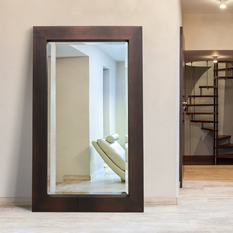 Rectangle Leather Floor Mirror, Bronze/Black