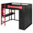 Full Size Wood Loft Bed with Desk, Open Wardrobe and RGB Light, Red-94053280