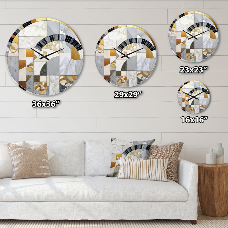 Horloge murale en métal gris et jaune IV, Petit