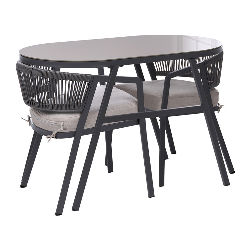 2 - Person Patio Dining Set with Oval Table, Grey