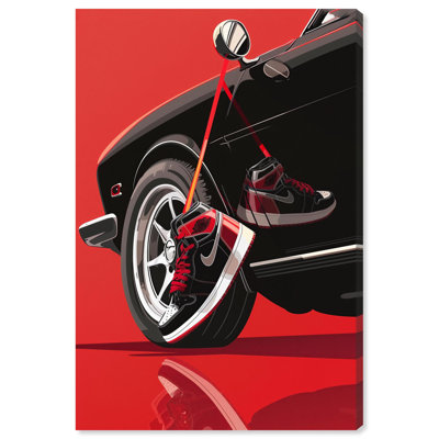 «Red Bold Sneaker and Car Canvas Sports», art mural 