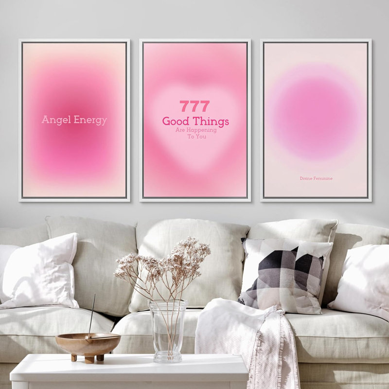 Abstrait, blocs de couleurs vibrantes, affiche de l'Aura, affiche d'affirmation de la Saint-Valentin, numéros d'ange rose, impression sur toile, 3 pièces