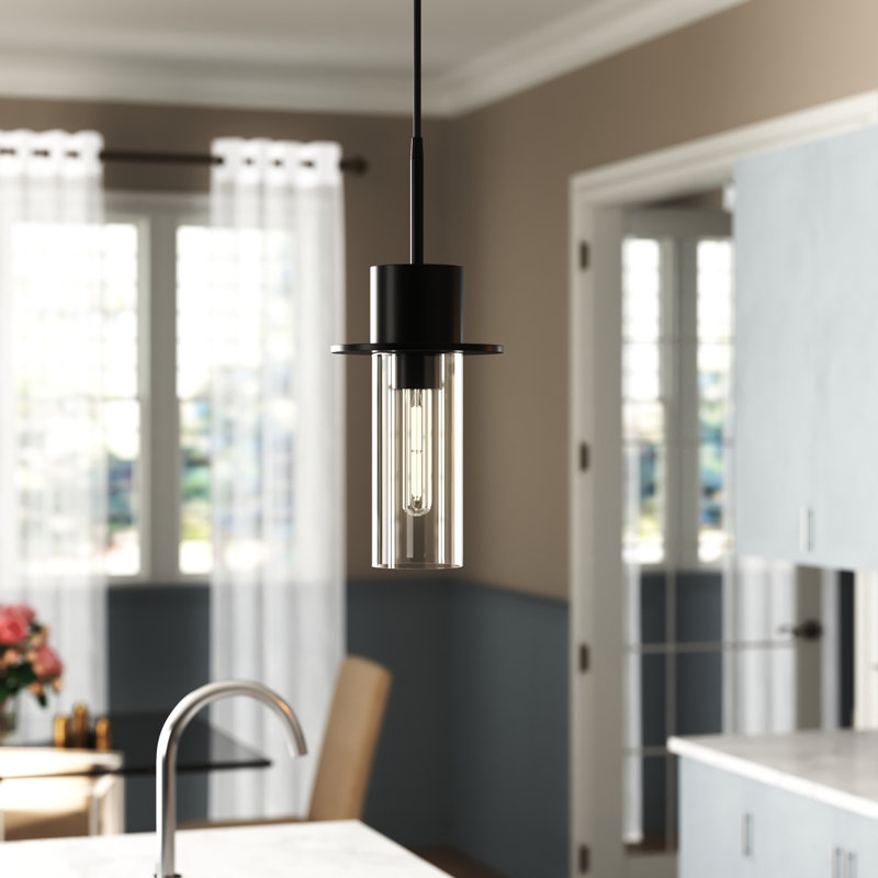 Luminaire suspendu cylindrique à 1 lumière Kristopher, Noir