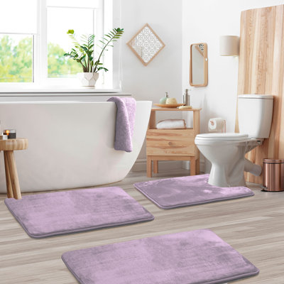 Ensemble de 3 tapis de bain en mousse viscoélastique ultra doux et absorbant avec envers antidérapant Aighan