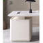 Bureau de table italien minimaliste en pierre frittée avec trois tiroirs et base en acier inoxydable-110929430