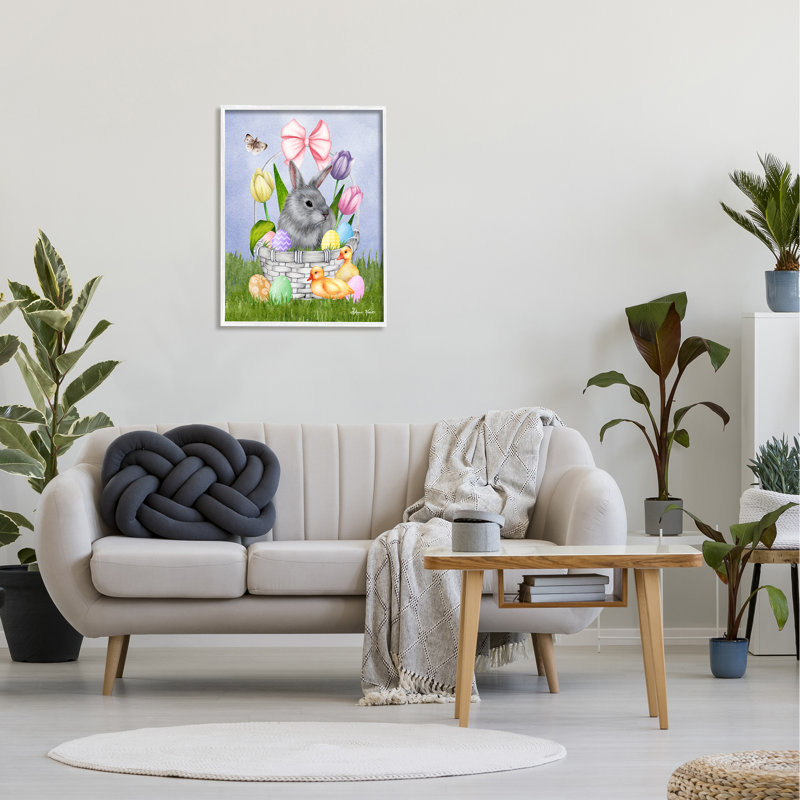 Panier de lapin pastel œuf de Pâques Ba Chicks Sheri H, H 24 po x l 30 po, Giclée encadrée blanc bord de mer