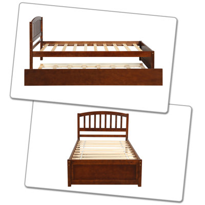 Suilven Modern Style Practical Slat Headboard Storage Bed with Trundle Bed and Wooden Slats Suitable for Bedroom and Guest Room
