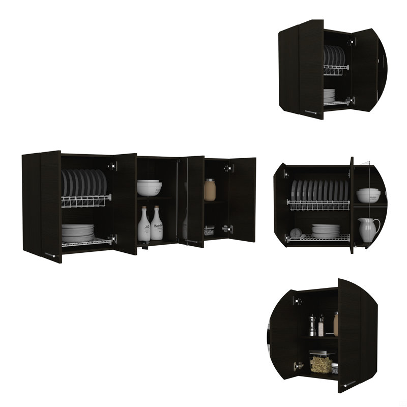 Armoire murale 150 avec verre, quatre tablettes intérieures, deux portes doubles, Blanc