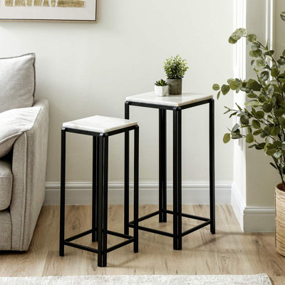 Avrielle 70cm Nesting End Table for Living Room, Modern Marble Top Nest of Table, Plan Stand