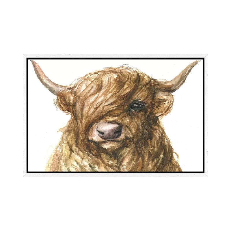 Highland Cow - Painting on Canvas, White Framed, 101.6cm H x 152.4cm W x 3.81cm D