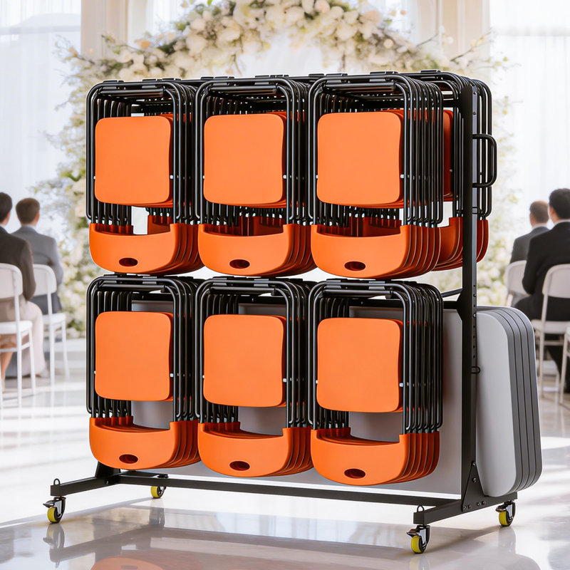 Folding Chair Rack, Heavy-duty Chair Cart For 84 Chairs Or 12 Tables, 1000 Lbs Capacity, Dual-layer Chair Racks With Wheels And Holders, Chair Holder With Weatherproof Cover And Elastic Cords