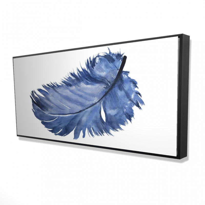 Watercolor blue feather - 24"x48" Framed canvas