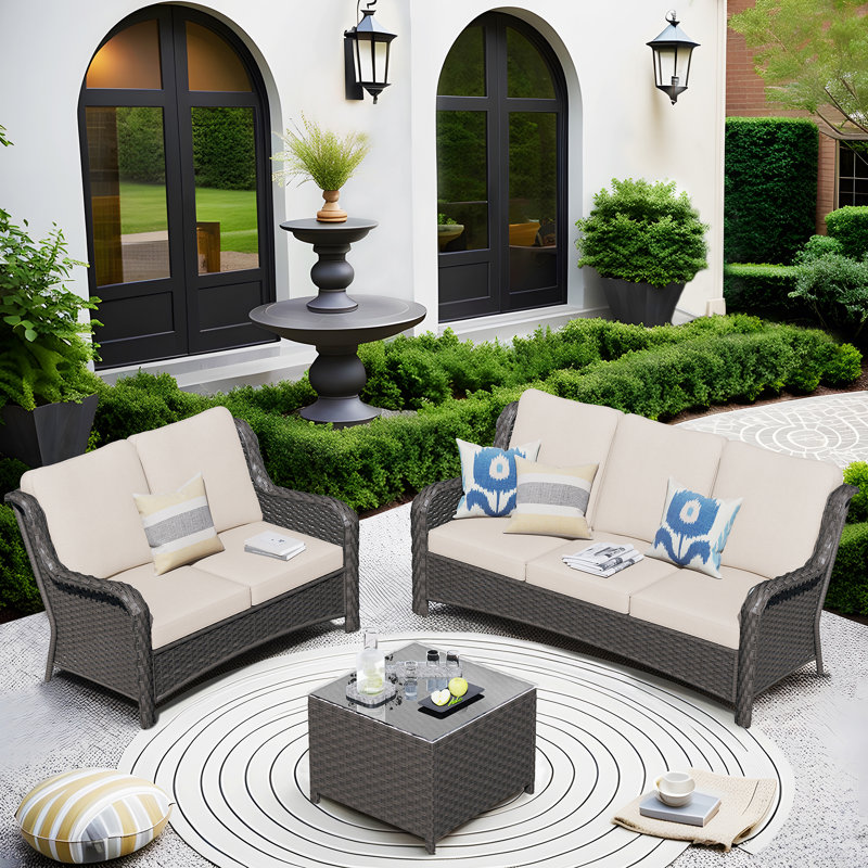 Tommy Polyethylene (PE) Wicker 5 - Person Seating Group with Cushions, Brown, Orange