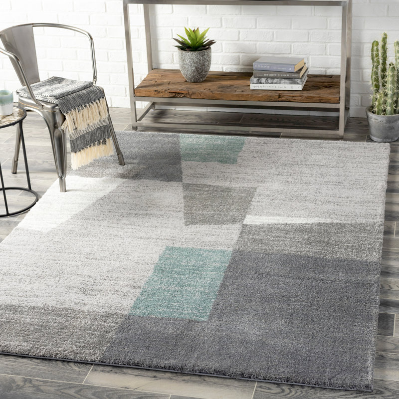 Distefano Machine Woven Geometric Gray Area Rug, Rectangle 8'10" x 12'