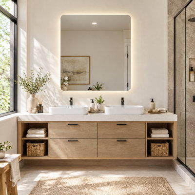 30" x 40" Rectangular Backlit LED Bathroom Mirror – Anti-Fog, Dimmable 3 Color Temps, Aluminum Frame