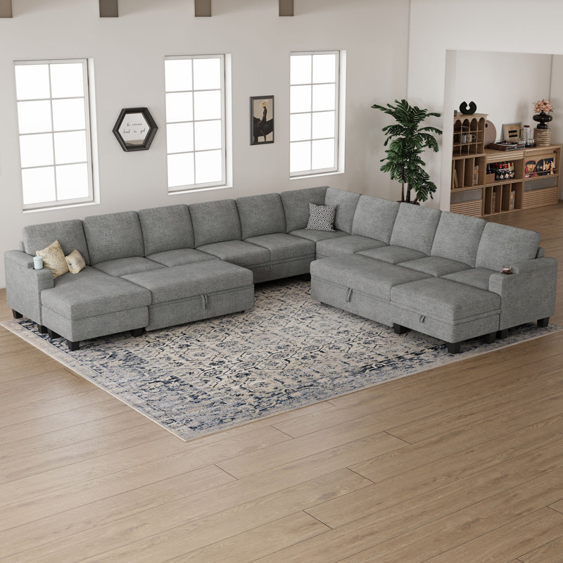 Canapé modulaire en U surdimensionné en chenille de L 142,7 po Januelle, Gris chenille