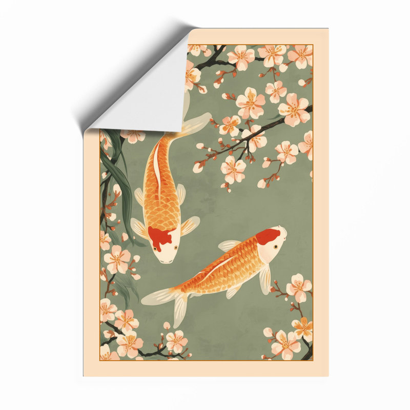 Koi Among Blossoms Japandi - Framed Print, A4 - 29.7 x 21.0 cm, Unframed