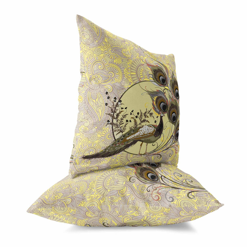 Coussin Paisley, Jaune / crème / cachemire châtaignier, H 16 po x l 16 po