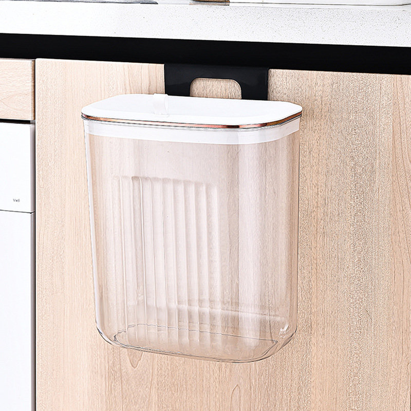 2.6 Gallon Kitchen Trash Can, Wall Mounted Trash Can with Lid, Hanging Small Trash Can for Kitchen Cabinet Door, Transparent Garbage Can for Kitchen & Bathroom