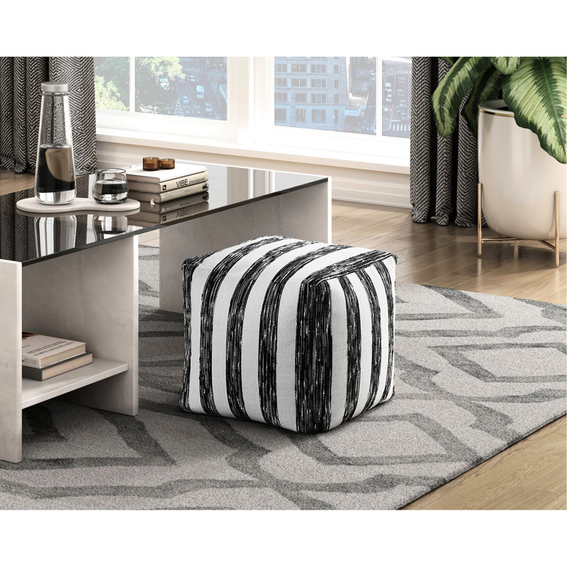 Pouf rayé noir et blanc, plancher antidérapant, capacité de 300 lb, 16 po x 16 po x 16 po, housse en tissu avec fermeture à glissière, repose-pieds moderne entièrement assemblé et fascinant à rayures, base, fermeture à glissière, sophistiqué