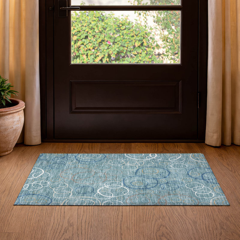 Premium Machine Washable Mayfield AMF2408 Bubbles Rug, Teal, 2'6" x 3'10"