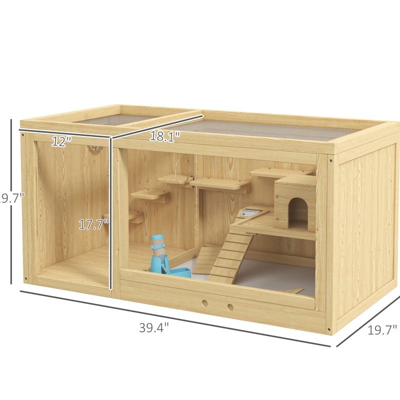 Cage à hamster extra large - en bois, multicouche, comprend des balançoires à bascule, une bouteille d'eau, un plateau coulissant, un dessus ouvert pour un abri en bois nain et gerbille grand, avec des hamsters