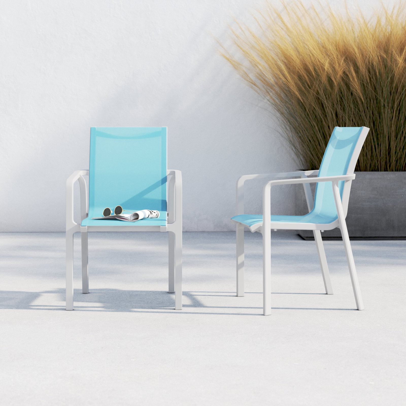 Farrah Stackable Patio Armchair, White/Turquoise