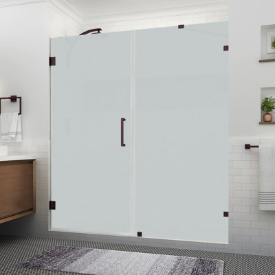 Nautis XL 71.25 to 72.25 in. W x 80 in. H Hinged Frameless Shower Door W/ Ultra-Bright Frosted Glass