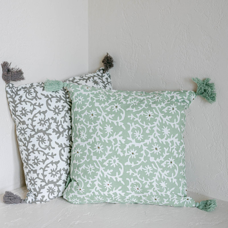 Braid Pattern Cushion Cover, 18" H x 18" W, Green/White Floral