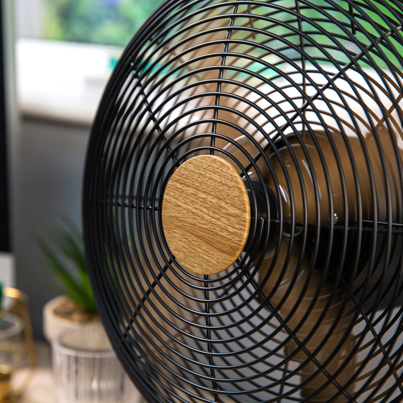Russell Hobbs RHMDF1201WDW 12" White Scandi Style Desk Fan, Black/Brown