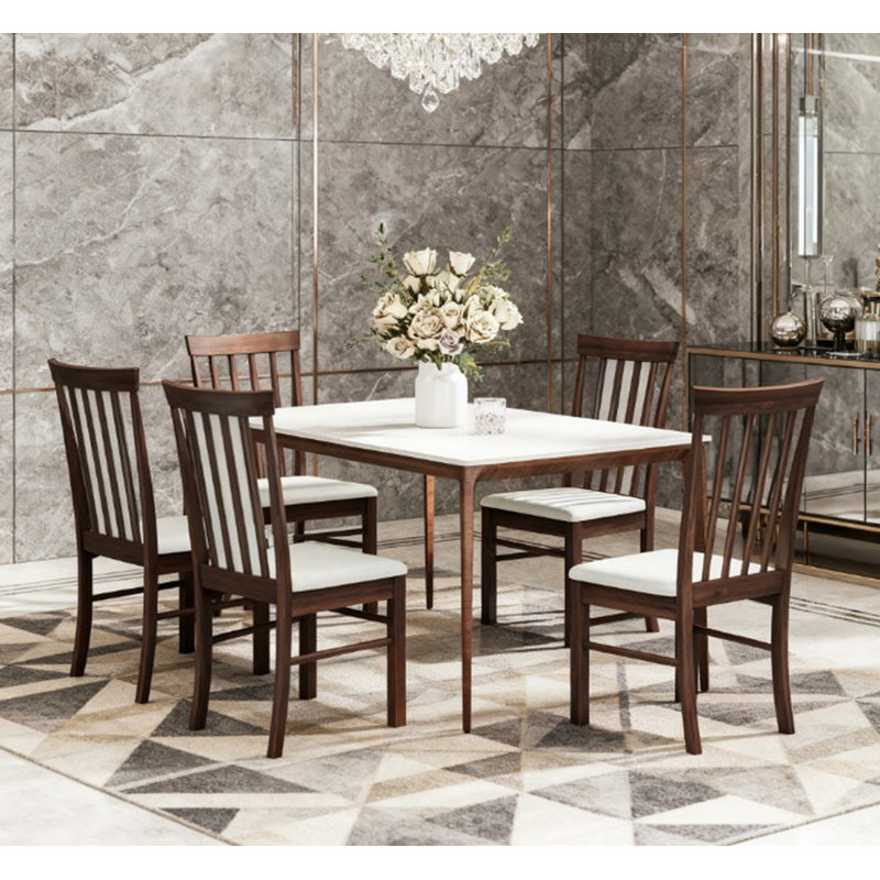 Chaises de cuisine rembourrées de style moderne, Marron foncé, Beige