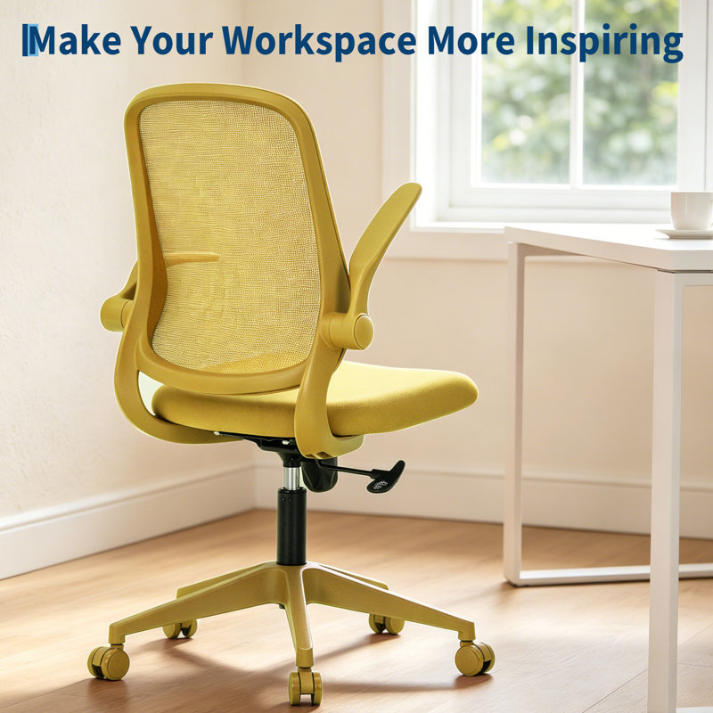 Chaise de bureau ergonomique à accoudoirs rotatifs, Jaune, Jaune