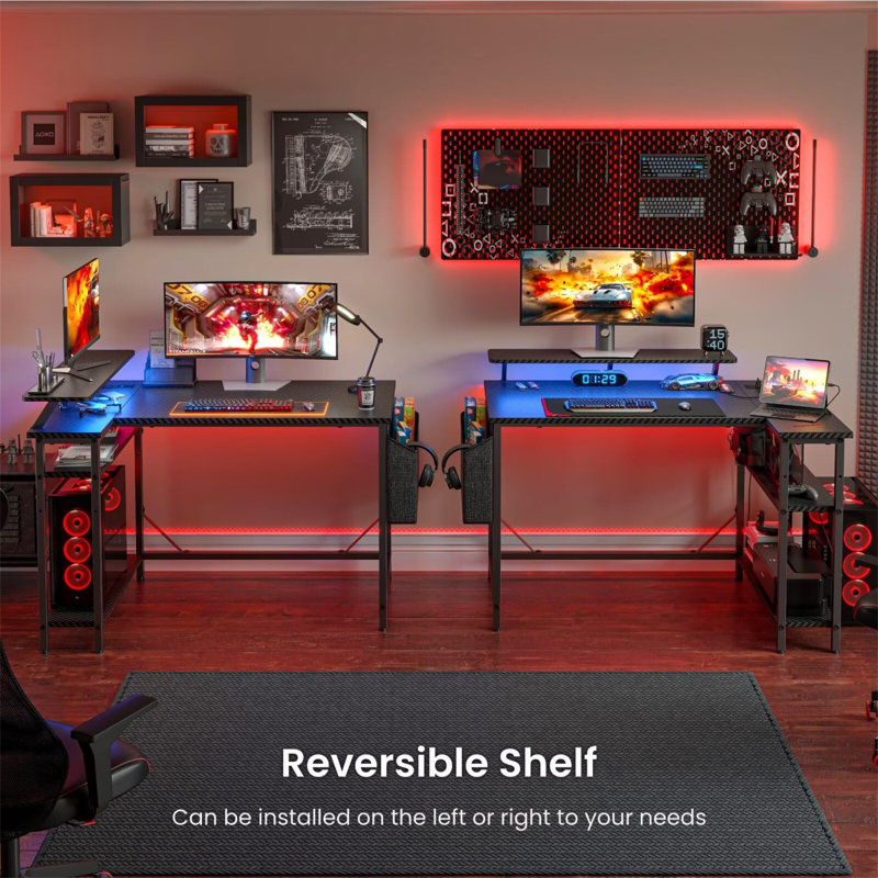 L-Shaped Computer Desk with Built-In Electrical Outlet