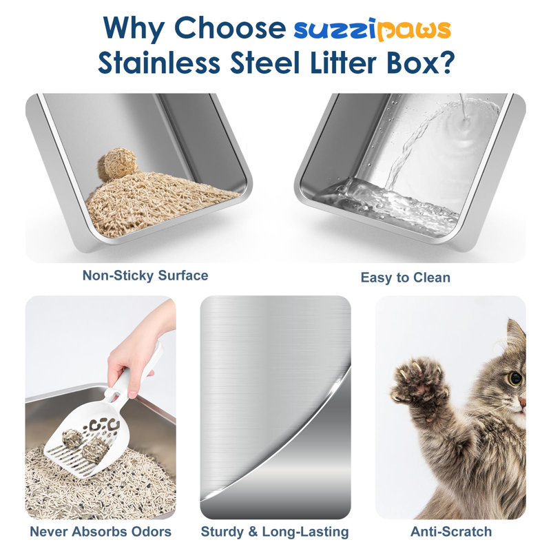 Extra Large Gray Stainless Steel Enclosed Cat Litter Box with Lid